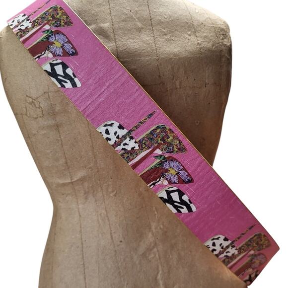 VTG Jeon Los Angeles Made in Italy Pink Leather Floral Gold Satin Buckle Md RARE - Picture 5 of 6